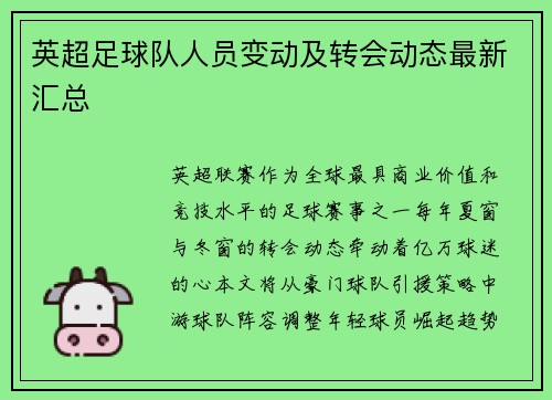 英超足球队人员变动及转会动态最新汇总