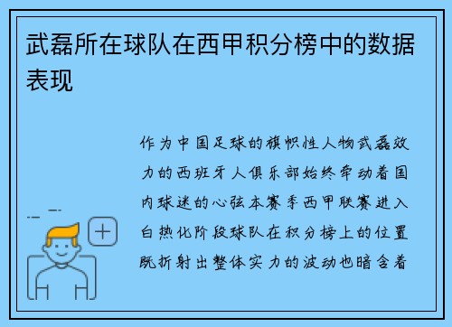 武磊所在球队在西甲积分榜中的数据表现